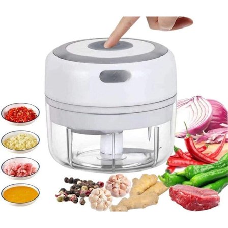 Mini elektrisk matkutter og bærbar blender for frukt, grønnsaker, nøtter og kjøtt (hvit)