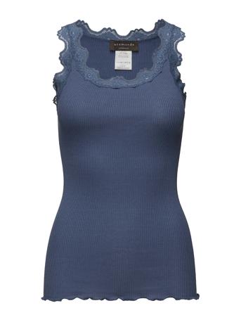 Silk Top W/ Lace T-shirts & Tops Sleeveless Blå Rosemunde