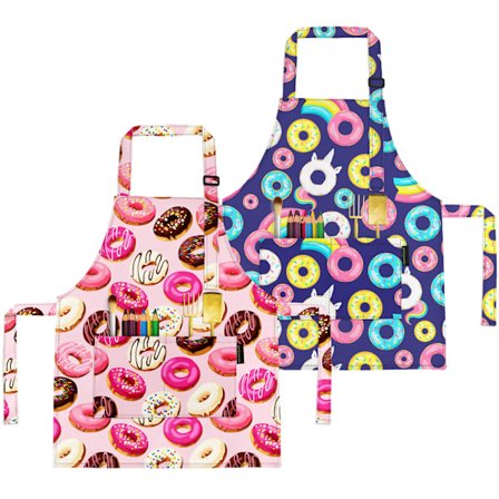2-pack barnförkläden med justerbara remmar och fickor, vattentäta och tvättbara för matlagning, bakning och målning, rolig palmträdsdesign, blå&Pi