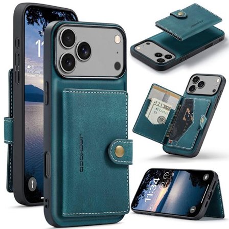 JEEHOOD iPhone 17 Pro Mobilskal KonstLäder + Plast Avtagbar - Blå