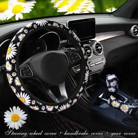 Daisy Flower Car Interior -neulottu ohjauspyörän cover KOLME Three Piece Set