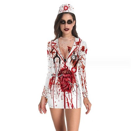 Kvinders Halloween-kostume Skeletkjole Langærmede Stretchy Kort Mini Kjole