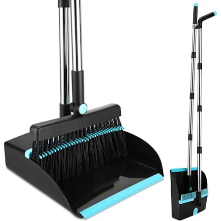 Dustpan Set with Dust Cover, Windproof Vertical Broom and Dustpan for Floor Cleaning