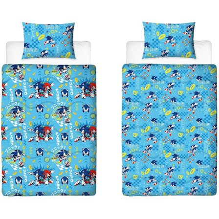 Sonic The Hedgehog Vändbart Påslakanset Enkelt Ljusblått