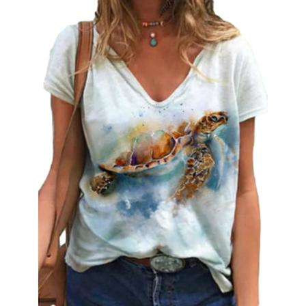 Kortärmad T-shirt För Kvinnor Med Blommiga Printed Toppar