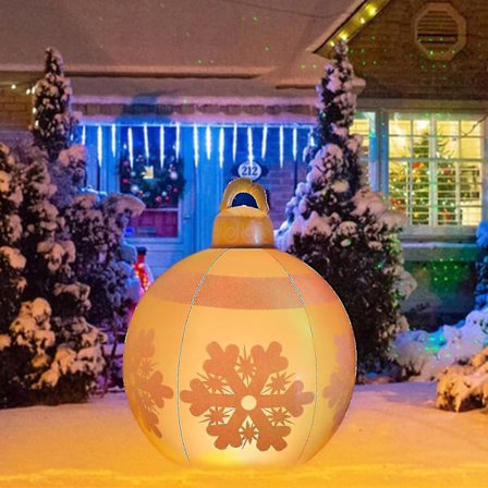 Light Up Uppblåsbar Julkula, Uppblåsbar Pvc Juldekor med LED-ljus & fjärrkontroll för utomhusgård
