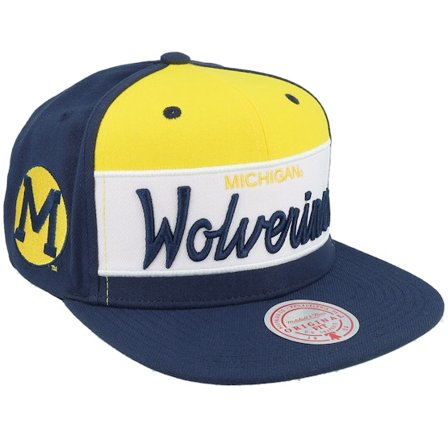 Mitchell & Ness - College Blå snapback Keps - Michigan Wolverines Retro Sport V Navy Snapback @ Hatstore
