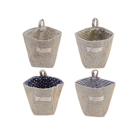 4 stk Veggmonterte Oppbevaringsposer Liten Oppbevaringskurv Bomullslin Hengekurv Foldbar Familie Cy-yuhao