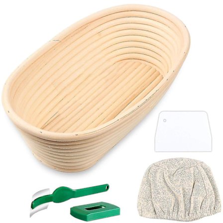 Oval brødhevingskurv, håndlaget Banneton brødhevingskurv Brotform med brødkniv, deig(Lyst tre)