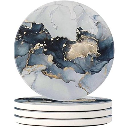 4 stk. runde drikkeunderlag - Absorberende stenunderlagssæt med korkbund og keramisk sten, dekorative kopunderlag til forskellige krus og kopper (grå 