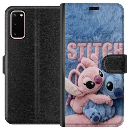 Kompatibelt Plånboksfodral till Samsung Samsung Galaxy S20 Söta fluffiga Stitch och Angel kramas på ett mjukt pälsigt underlag med pastellfärger