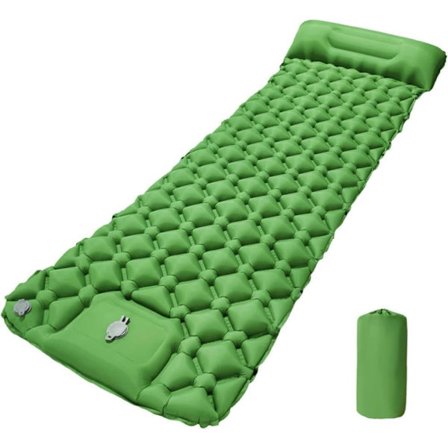 Selvoppustelig Liggeunderlag med Fodpumpe & Pude, Ultralet Vandtæt, 190x60 cm_TF_TF