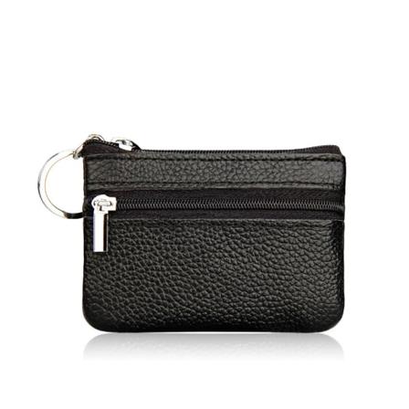 Liten lommebok i skinn med kortlomme og myntboks, svart 10x7cm black