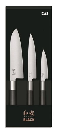 KAI Wasabi Black Knivsett (Grønnsakskniv+Universalkniv+Santokukniv)