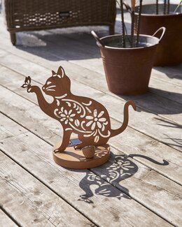 Hagedekorasjon Solcelle Katt Rust