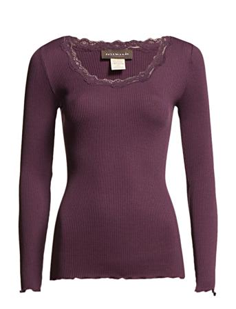 Silk T-Shirt W/ Lace T-shirts & Tops Long-sleeved Lilla Rosemunde*Betinget Tilbud