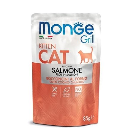 Monge Grill Kitten Ricco in Salmone Cibo Umido Per Gatti Cuccioli