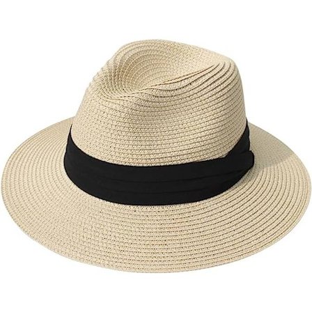 Damebred Hat med Bred Krem - Panama Hat, der kan Rulles Sammen - Strandhat til Solbeskyttelse UPF50+ - Foldbar Skygge til Stranden (Beige)