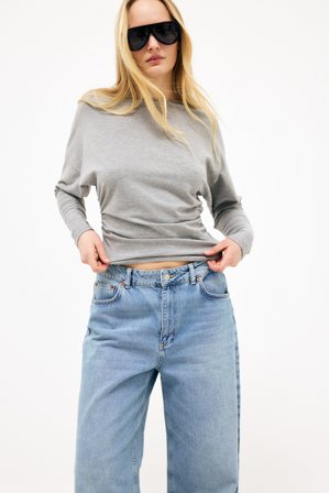 NA-KD Marked Waist Long Sleeve Jersey Top - Langærmede t-shirts - Grå - XL