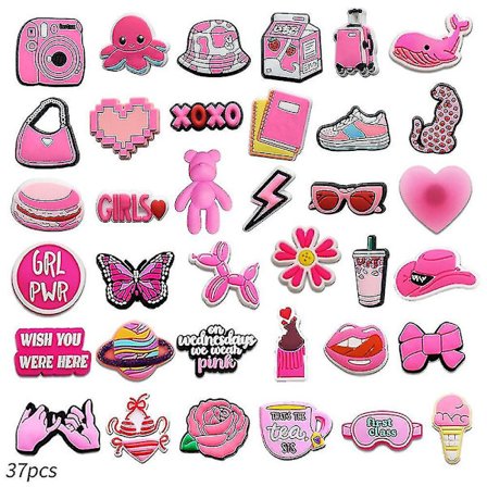 37 stk. Rosa Skocharms, Croc Clog Sko Dekoration Til Piger