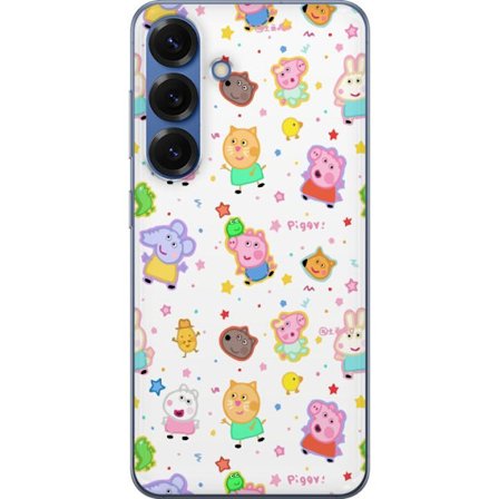 Kompatibel Mobilcover til Samsung Galaxy S25+ Farverige tegneserie dyrekarakterer i en legende stil med stjerner og prikker på en lys baggrund