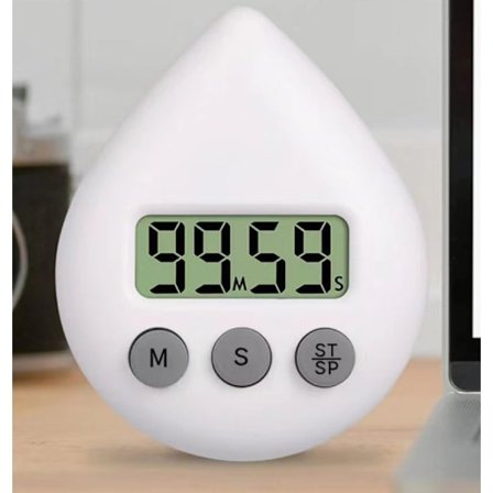 Vandtæt brusebadstimer, digital timer, badeværelses- og køkkentimer, nedtællingstimer med sugekop huller, hvid.