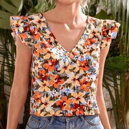 Kvinnor Blommönster Print V-ringad Pullover