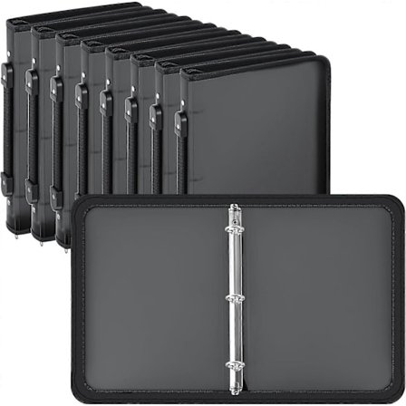 8-pack Zip-Binder med 3-ringspärm, Återfyllningsbar Plast, Transparent