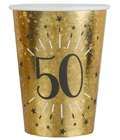 Muggar Svart & Guld 50 år, 10-pack - Födelsedagskalas - Kalaslagret.se