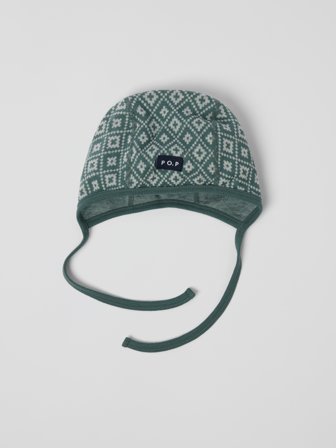 Polarn O. Pyret - Helmet hat merino wool jacquard - 36 - 38 - Childrenswear - green