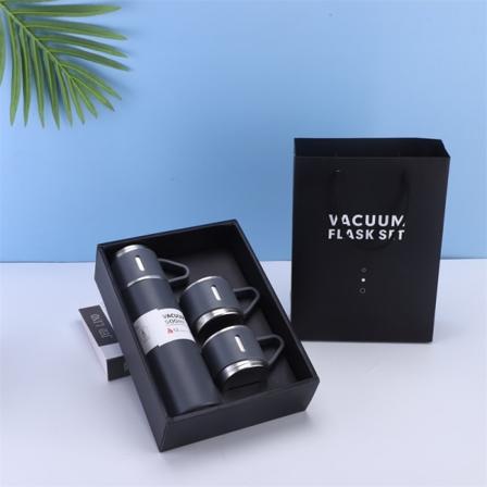 Vakuumflaska i rostfritt stål Thermal Set, 1 flaska + 2 lock med presentförpackning Grey+ Gift Box + 2 Cup Covers