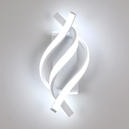 Væglamper, Spiral Moderne LED Væglampe Belysning, Køligt Hvidt Indendørs Akryl Væglampe, til Soveværelse, Badeværelse, Stue, Gang (Hvid)