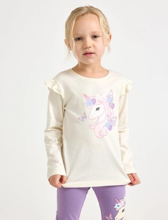 Lindex Top Ls Frill Detail Unicorn Pr - Cream - 104
