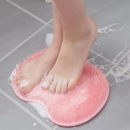 Rygmassager til brusebad, vægmonteret rygmassager, silikone brusebadsmassagemåtte, fod børste med sugekop (pink)