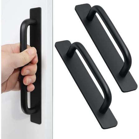 Sett med 2 selvklebende lange håndtak i svart aluminiumlegering, skuffeskyvehåndtak, ingen perforering, ingen hull, 3M lim, 148 mm.