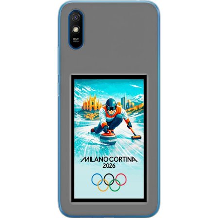Kompatibelt Mobildeksel til Xiaomi Redmi 9AT Ishockeyillustrasjon med spillere i bevegelse på isen, Milano Cortina 2026, Milan-landemerker og olympisk