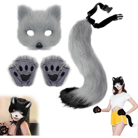 Halloween Kattemaske Sæt, Pels Kostume, Ræv Kostume Cosplay Kostume, Halloween, Rævehale Cosplay, Halloween Rævemaske, Karneval Halloween Party 