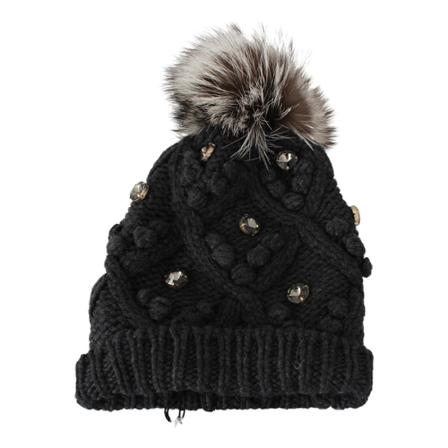 Dolce & Gabbana, Cashmere Fur Crystal Winter Beanie Grijs, Dames, Maat:ONE Size,Zilver