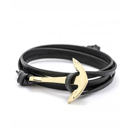 Trendigt Läderarmband Rep med Ankare i Metall Svart/Guld