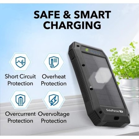 Solaroplader - SoloForce - 20000mAh - Bærbar - Trådløs - Sort