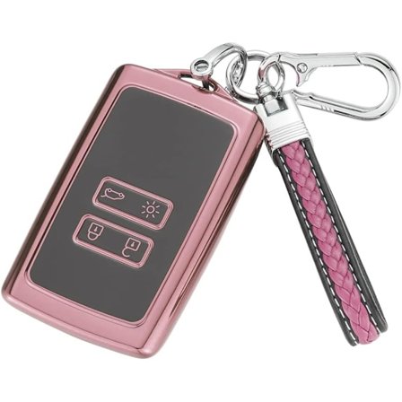 Cover Shell til Renault 4 knapper bilnøgle, nøglefri smartkort etuiholder passer til Clio/Megane/Kadjar/Captur/Dacia Duster, med nøglering - Pink