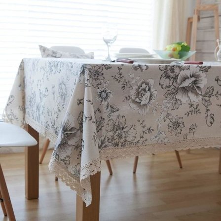 IC Vintage kukallinen painettu Makramee Pitsi Rustic puuvilla pellava pöytäliina pölysuoja keittiön illallisen brunssiin (kukallinen, 55x71 tuumaa)