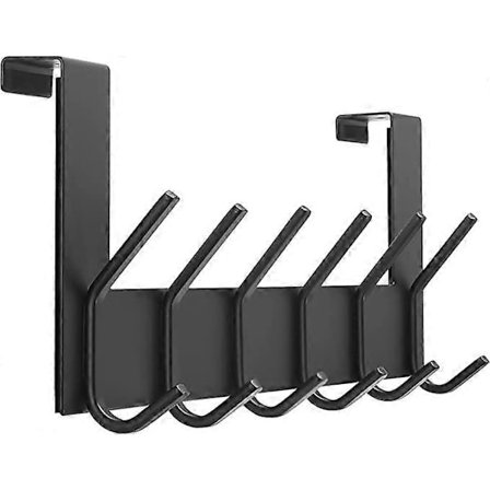Over Døren Krokhenger - 6 Kroker Over Døren Klesstativ for Hengende Klær Hatt Håndkle, Svart
