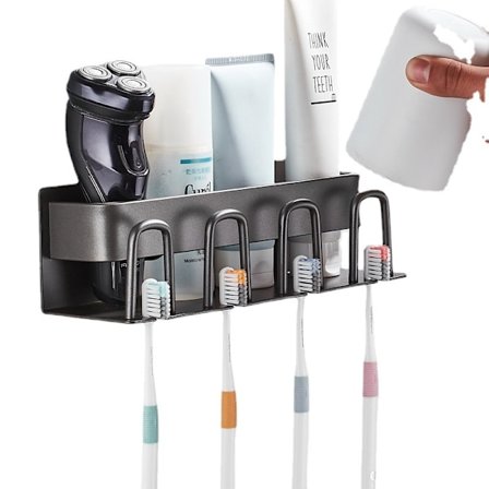 Stansfri pistol grått utrymme tandborsthållare i aluminium väggmonterad eltandborste tandkrämsförvaring badrum badrumsställ 4 galler