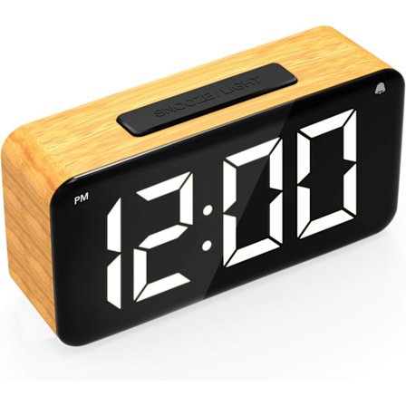 Digitaalinen herätyskello, 6 tuuman LED-näyttö, puujyvä, 6 kirkkautta, torkku, 12/24H, helppokäyttöinen digitaalinen kello (Yhdysvaltain määräykset)