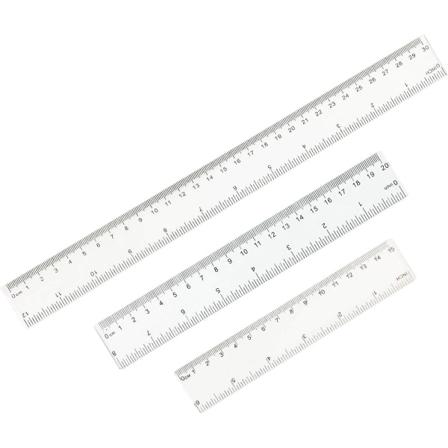 Set 3 suoraa viivaa - kirkasta muovia 6", 8", 12" mittaus
