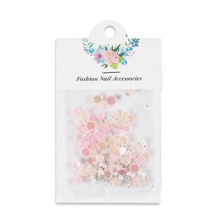 50 st Ros Blommor Nageldekorationer med Mini Pärlor för DIY Akryl Nagelkonst