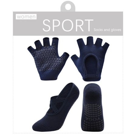 Skridsikre yoga handsker og sokker sæt - Perfekt til Pilates, dans og fitness NavyBlue