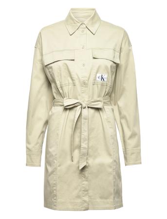 Badge Belted Shirt Dress Kort Kjole Grå Calvin Klein Jeans