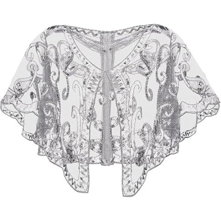 Naisten 1920-luvun Charleston-huivi, paljetein koristeltu ja helmikirjailtu iltahuivi ja -viitta iltapukuihin/juhliin/häihin/juhlatilaisuuksiin/Harlem